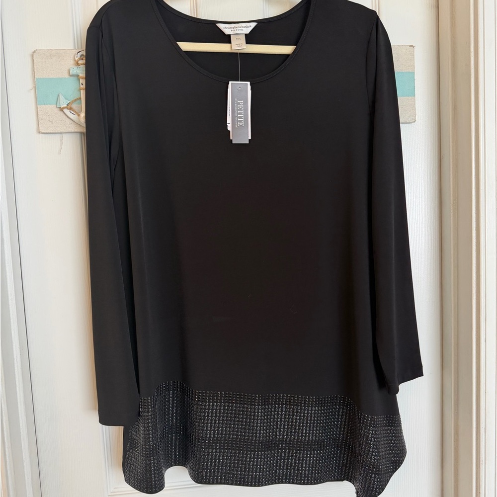 Christopher & Banks Black Beaded Hem Tunic Top Sz PXL NWT
